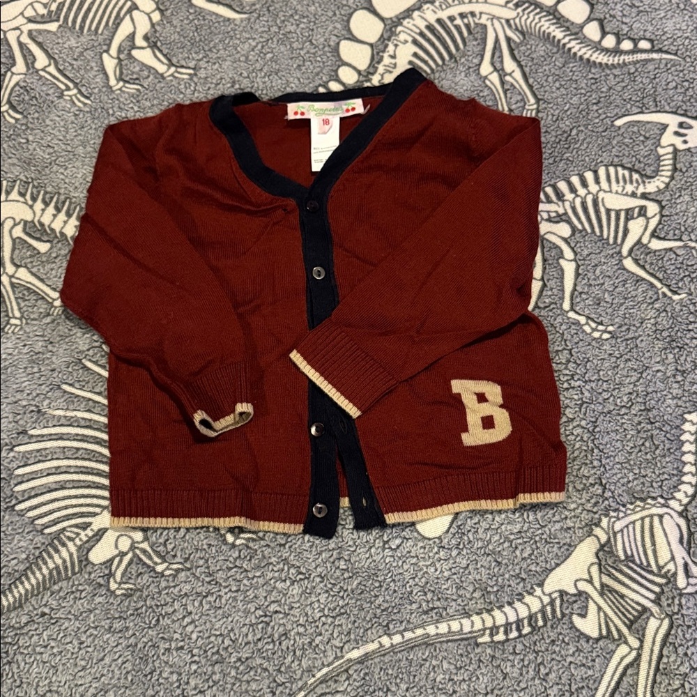 (Boy)Red Cardigan with Black Trim and Letter B